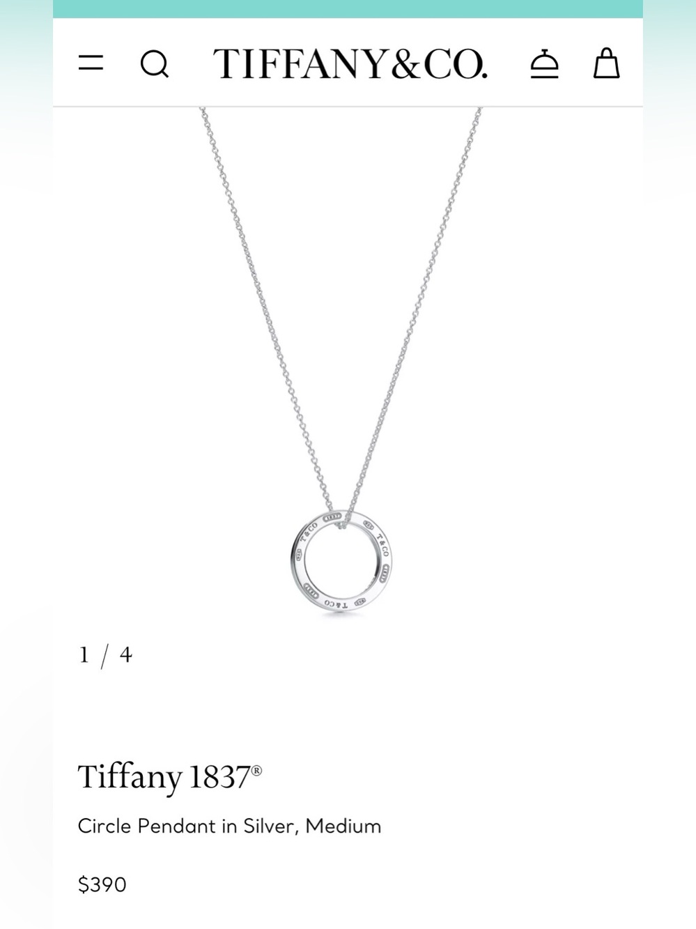 Tiffany & Co. Silver 1837 Circle Pendant Necklace